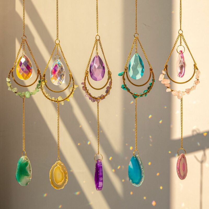 Hanging Crystal Pendant Garden Suncatcher Wind Chimes Rainbow Prism Crystal Chain For Window Decor