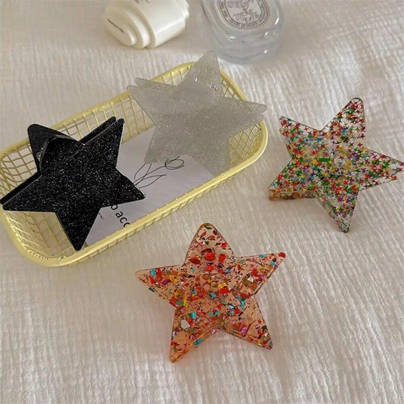 Pentagon Y2K Fashion Hair Clips Claw Large Shiny Five-Pointed Star Acrylic Acetic Acid Shark Clip Hair Accessories For Girls