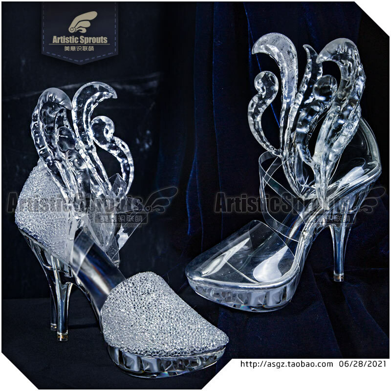 Dou Luo Da Lu 샤오우 신발, 코스프레 신발, 투명 크리스탈 신발, 하이힐, 2 버전, 할로윈 코스프레 의상 소품