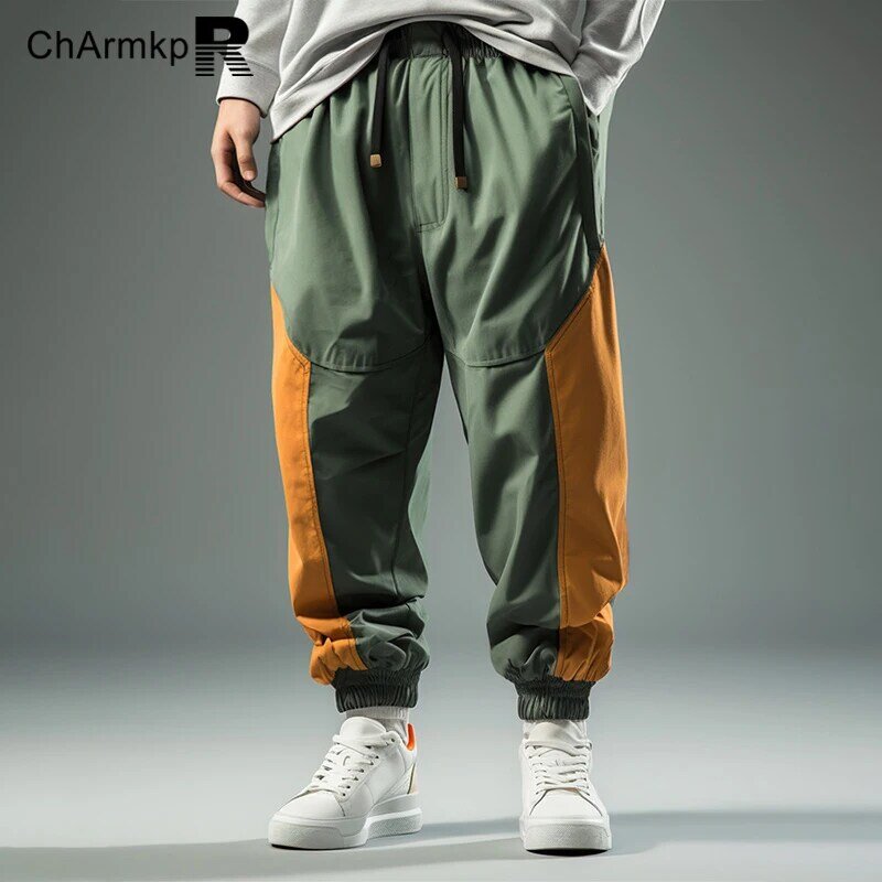 Men Pants ChArmkpR 2024 Summer Patchwork Drawstring Waist Loose Jogger Pants Sweatpant Streetwear Long Trousers Men Clothing
