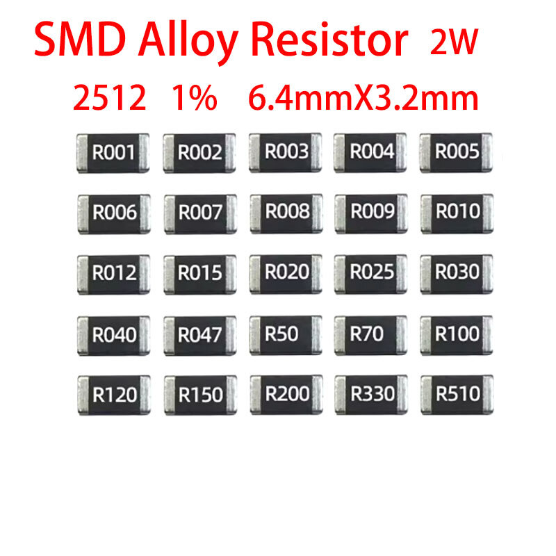 Resistencia de aleación SMD 20 piezas 2512, 2W, 1%, R001, R002, R003, R004, R008, R009, R010, R012, R015, R020, R025, R060, R070, R100, R120, R150, R200, R250