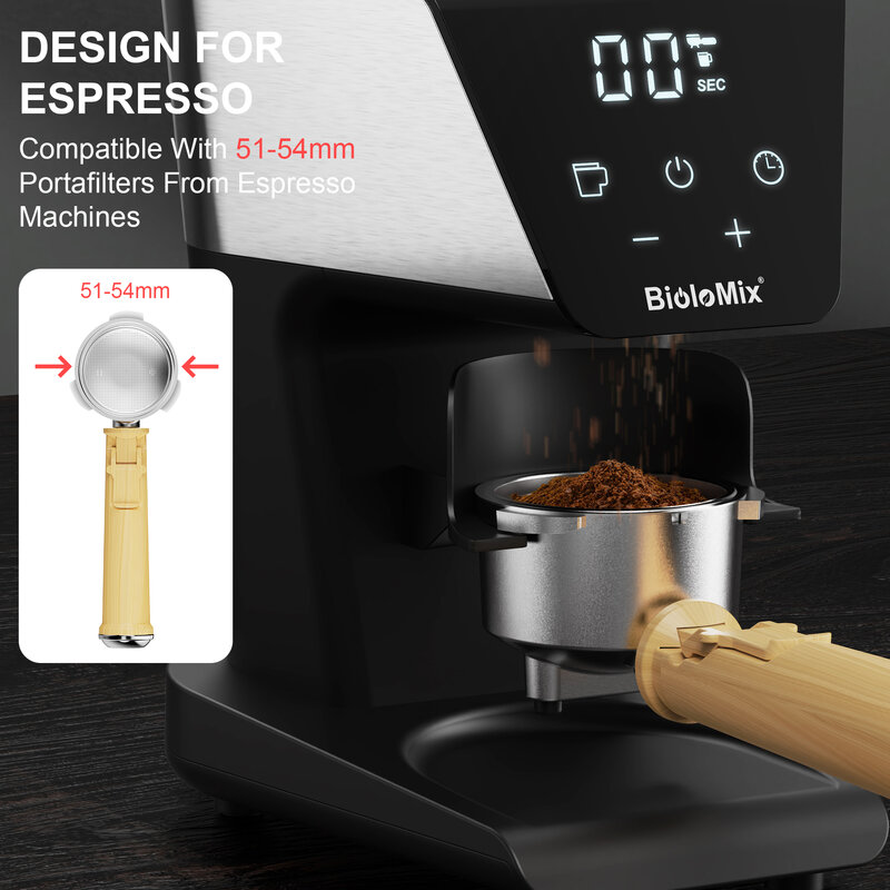Macinacaffè elettrico BioloMix Automatic Burr Mill con 30 marce per caffè Espresso americano versare sopra la conservazione dei chicchi visivi