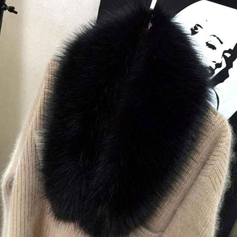 Faux Fur Collar 100% Hight Quality Women Men Jackets Coat Decor Fashion Woman Scarves Lady's Big Fur Scarves Black Fur Scarf