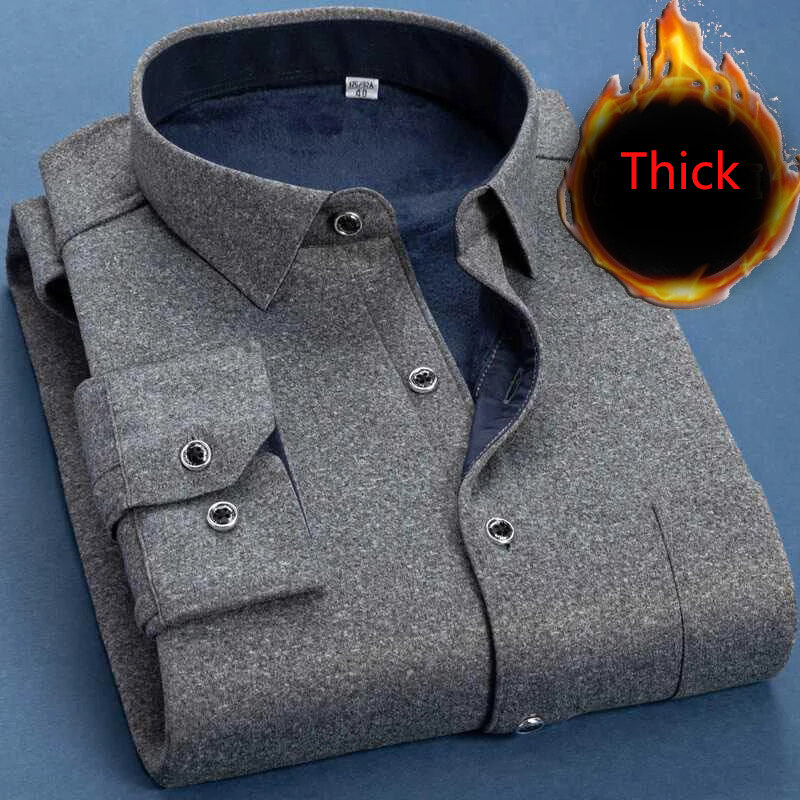 Camisa cálida de lana para hombre, camisa de negocios de manga larga sólida a cuadros, camisas gruesas y cálidas, moda de otoño e invierno, NS5517