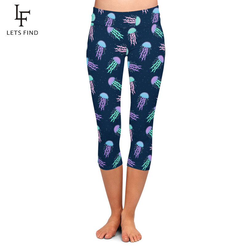 LETSFIND-Leggings Capris de cintura alta para mujer, pantalones casuales elásticos con estampado 3D de medusas, gran oferta