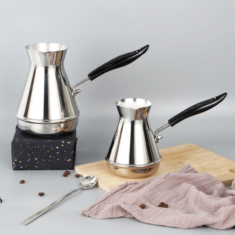 Cafetera turca de acero inoxidable para exteriores, olla de lavado a mano de estilo europeo, utensilios de café de mango largo, herramientas para compartir tetera