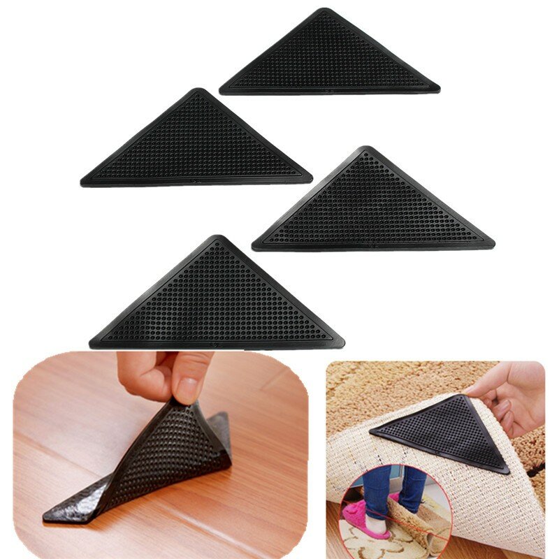 1/4pcs Rug Carpet Grippers Triangle Rubber Mat Sticker Reusable Non Slip Silicone Washable Grips Home Bath Room  Corners Pads