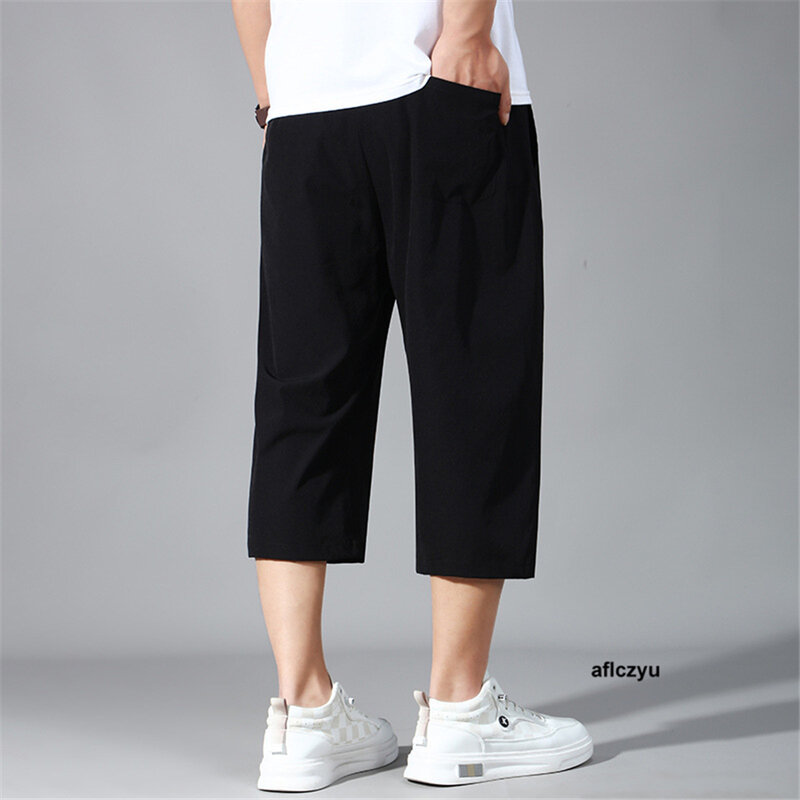 Брюки мужские прямые до середины икры, модные повседневные брюки с эластичным поясом, модель 10XL 11XL большого размера, на лето