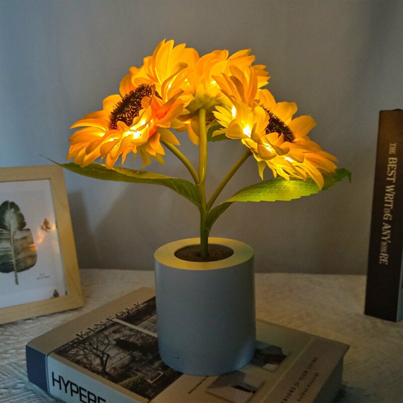 Luz decorativa de girasol de tulipán Artificial, lámpara de dormitorio recargable, luz nocturna creativa para niños, amigo, regalo de vacaciones de cumpleaños