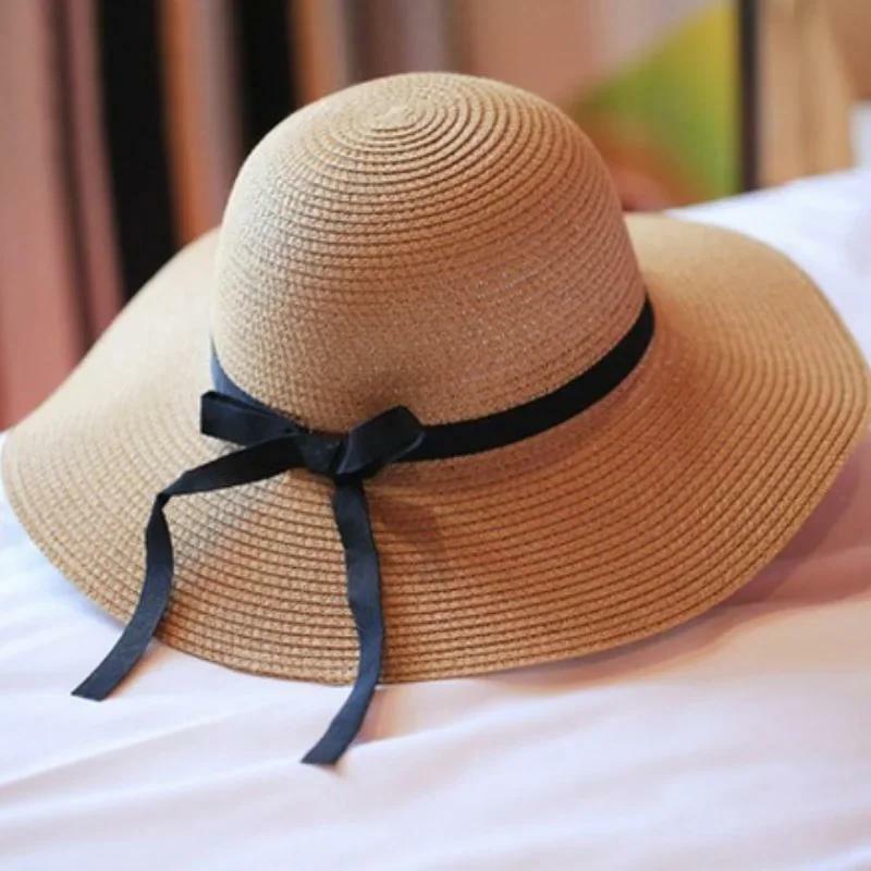 Big Brim Bowknot Sun Hats Breathable Sun Protection Straw Hat For Men Women Summer Outdoor Travel Sports Hiking Beach Caps
