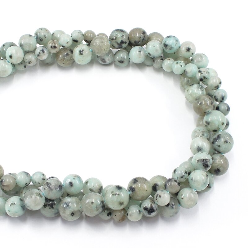 Kiwi Alami Jasper TianShan Biru 4 6 8 10 12MM Polesan Bulat Longgar Untaian Manik-manik Batu untuk Membuat Perhiasan Kalung Bracelest