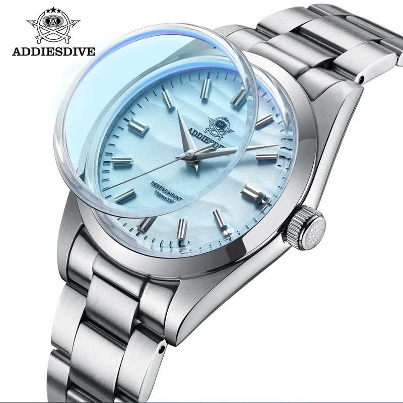 ADDIESDIVE Men's Steel Dive Quartz Watch, Bubble Mirror, Pot Cover, Glass Sports Wristwatch, Simples, 10Bar, 36mm, Hot Sale, AD2030