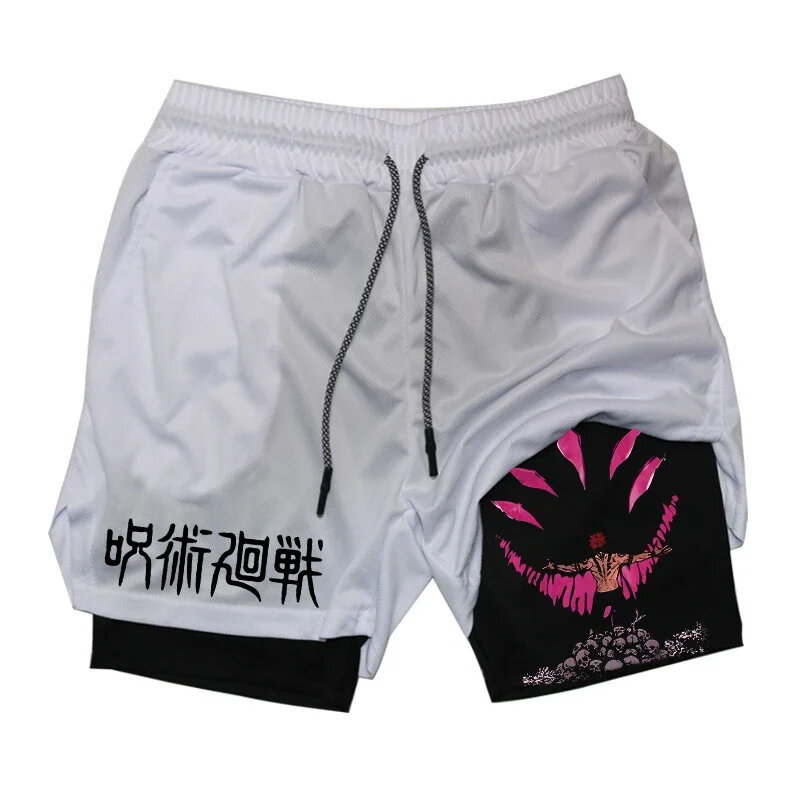 Itadori Yuji pantalones cortos de compresión 2 en 1 para hombres, pantalones cortos de rendimiento de Anime Jujutsu Kaisen, pantalones cortos de gimnasio deportivos de baloncesto con bolsillos