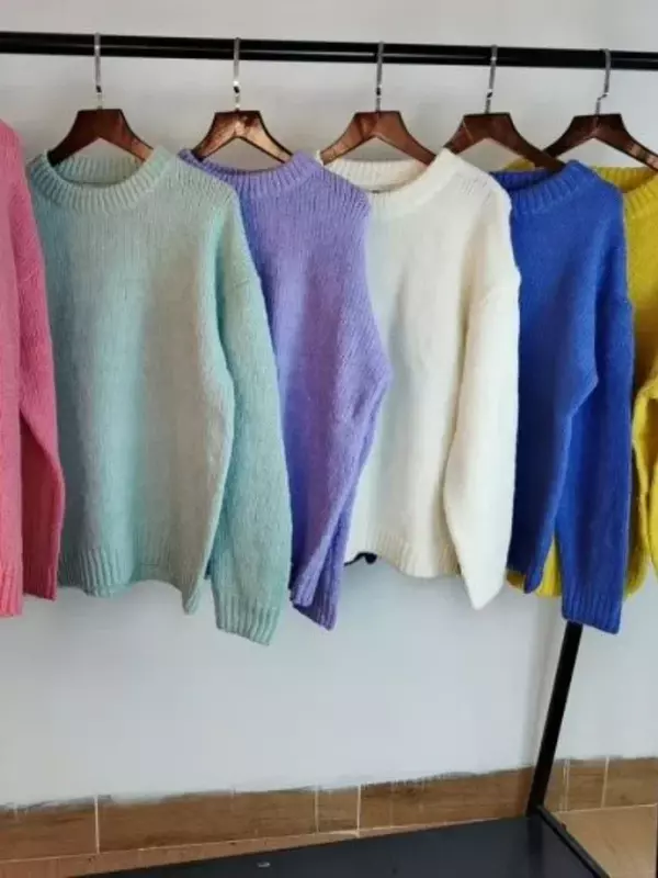10 цветов, розовый женский свитер, женские зимние свитера, пуловер, Женский вязаный свитер с длинным рукавом, Свободная трикотажная верхняя одежда белого цвета