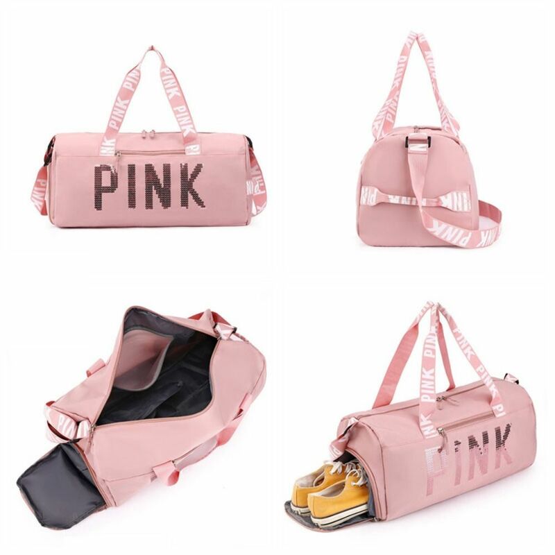 2023 New PINK Laser Logo Waterproof Women Travel Bag Sports Gym Holdall Bag Overnight Weekend Carry Travel Bag Hand Luggage