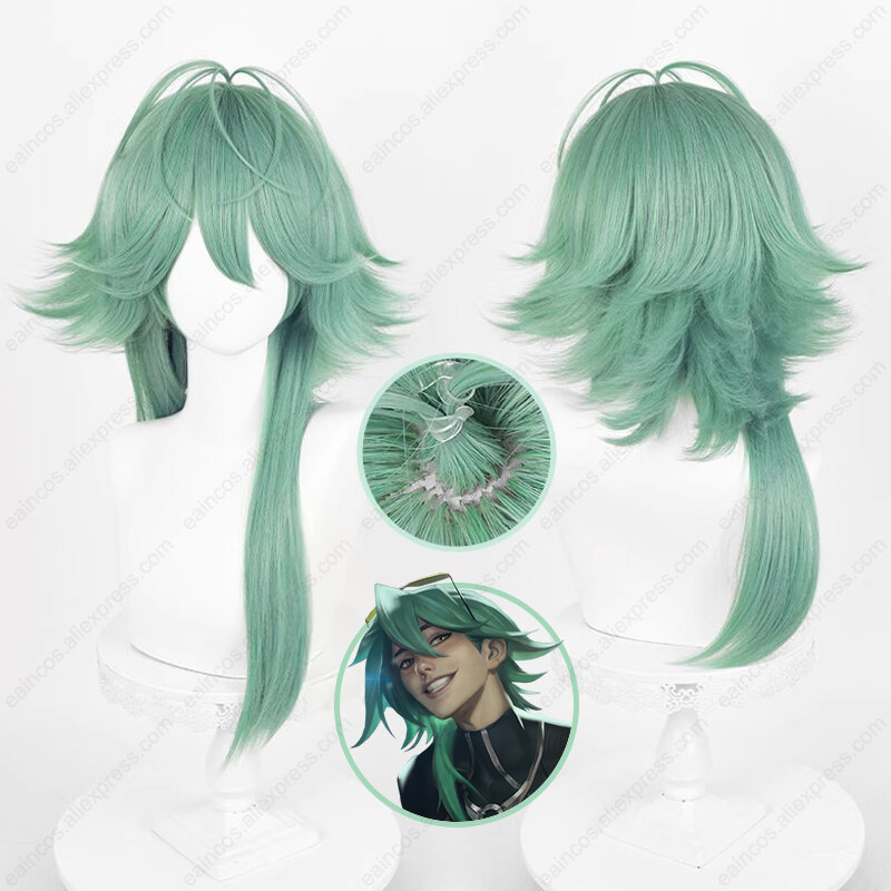 LOL Heartsteel Ezreal Cosplay Wig, Perucas Longas Verdes de Cores Misturadas, Resistente ao Calor, Perucas Sintéticas do Couro cabeludo, 60cm