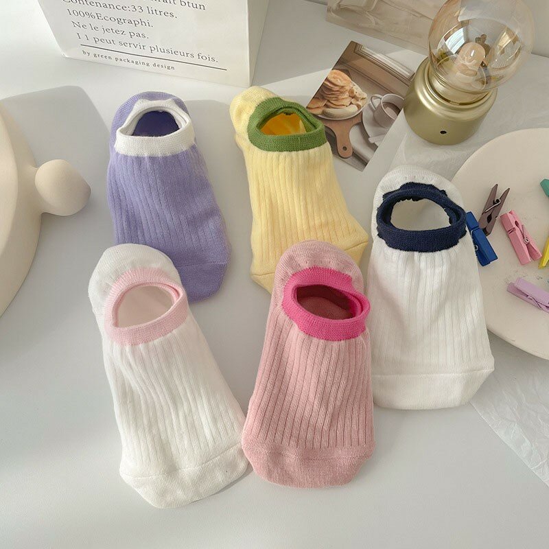 5 Paar Sokken Voor Vrouwen Schattig Fris Candy Light Mond Fashion Contrast Rib Dames Onzichtbare Sokken Enkel Sokken Cz108