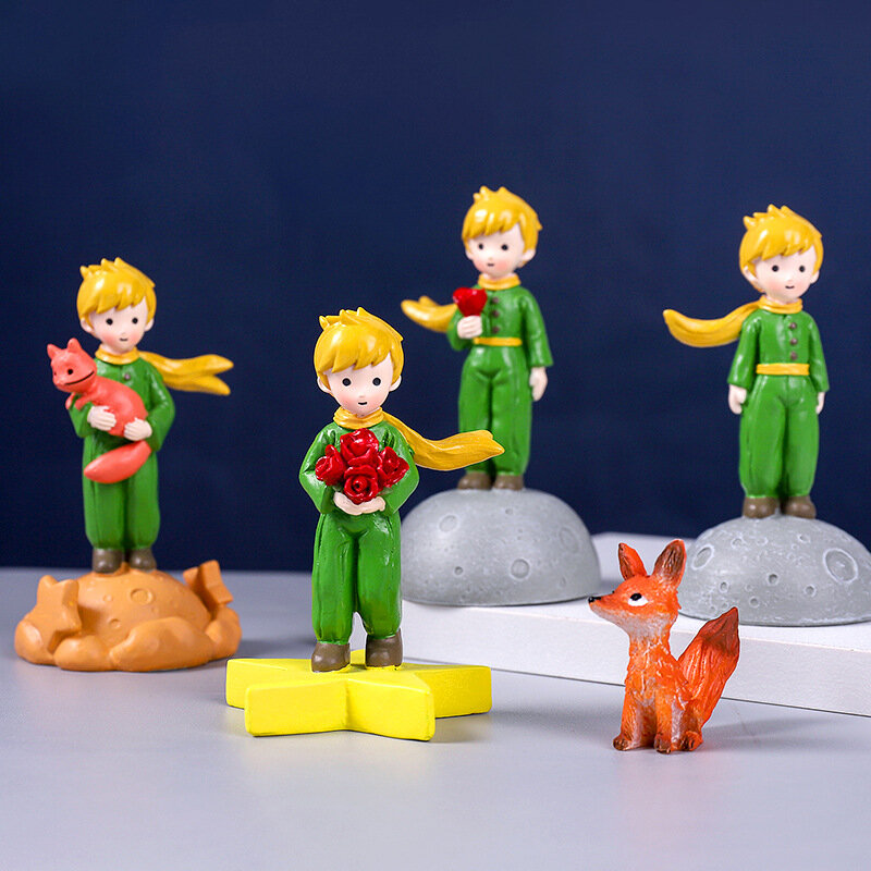 Lovely The Little Prince Rose Action Figure Fox Resin Figurine Collection Model Boneka untuk Hadiah Anak Perempuan Laki-laki Dekorasi Desktop Rumah