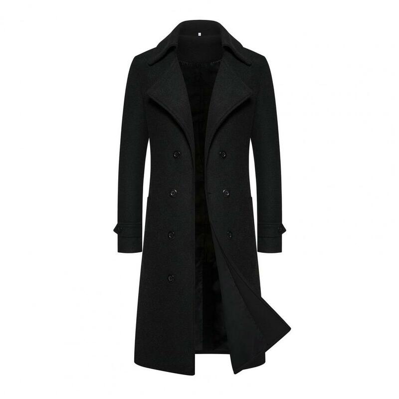 Men Thick Overcoat Long Coat Double-breasted Men's Overcoat Slim Fit Mid Length Long Sleeve Thick Windproof Warm Solid Color