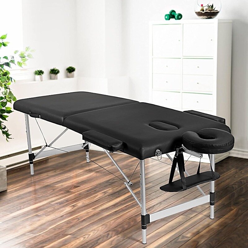 전문 휴대용 래쉬 침대, 84 인치 마사지 테이블, 2 접이식 경량 마사지 침대, 알루미늄 프레임, 높이 조절 가능