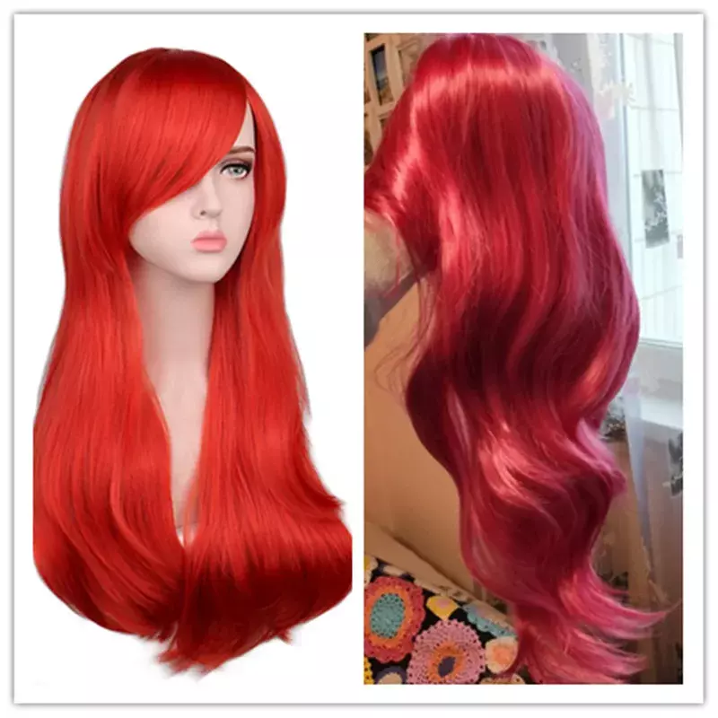 QQXCAIW-peluca larga ondulada para mujer, pelo sintético de color rojo, rosa, negro, azul, plata, gris y marrón, temperatura