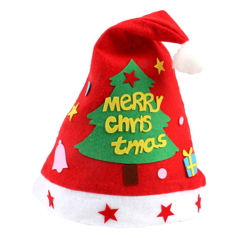 Topi Natal mainan anak, 3 buah buatan tangan DIY bahan kreatif tidak ditenun seni kerajinan pesta dekorasi edukasi anak-anak