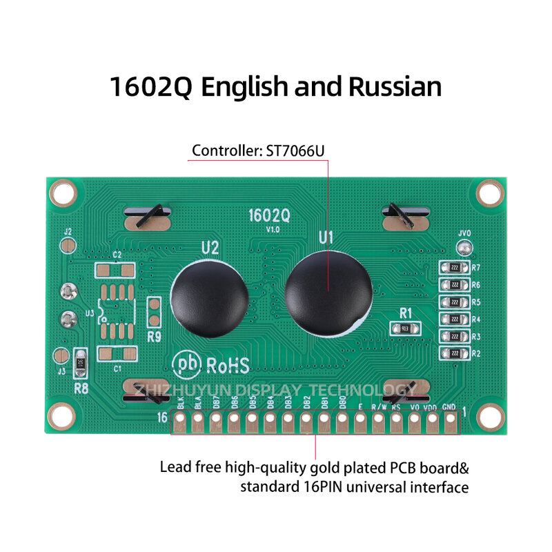 LCD1602 English Russian 1602Q Blue Film 16X2 Character LCD Display Module HD44780 IIC I2C Adapter Arduino With LED Backlight