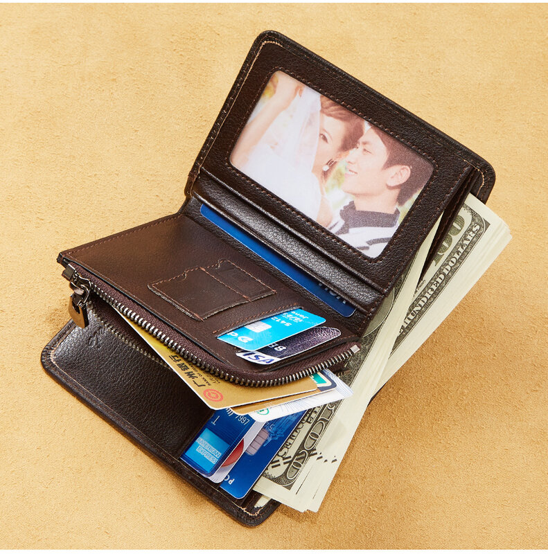 Portefeuille RFID en cuir véritable pour hommes, porte-cartes d'identité et de crédit multifonction, sac d'argent, vintage, fin, court, haute qualité, mode, nouveau
