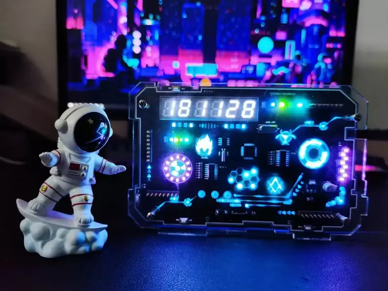 2024 Cyberpunk RGB zegar LED sztuka wyczuwa atmosferę gry dekoracja stołu akcesoria 2.0 Cal sześć cyfrowy w kształcie tuby