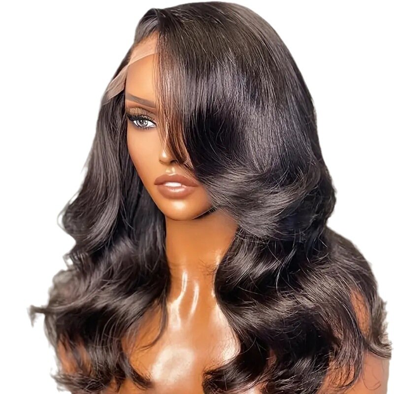 Perruque Bob Lace Front Wig Body Wave Naturelle, Cheveux Courts, 180, Transparent, pour Femme