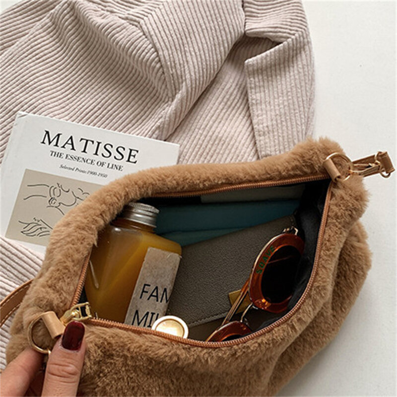 Плюшевые сумки на плечо для женщин, Роскошный дизайнерский мягкий зимний Дамский клатч, сумочка, милая модная женская сумка стандарта под подмышки