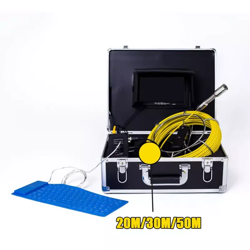 WP71-Cámara de inspección de alcantarillado, endoscopio, cámara de serpiente, endoscopio, vista de vídeo de tubería, 20m, 7 pulgadas, TFT, LCD, impermeable, 23MM, 12 LED