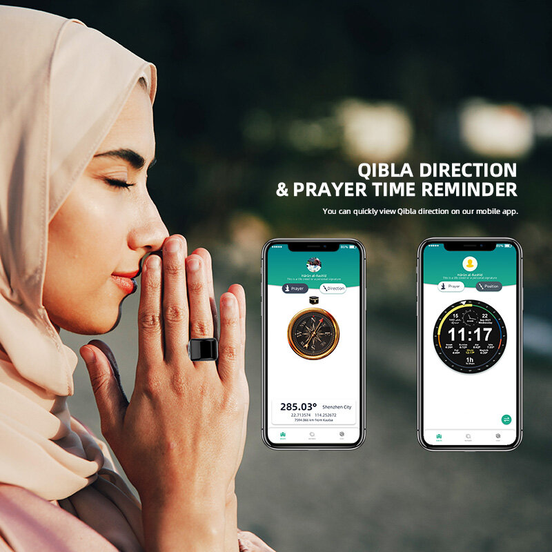 Anneau intelligent Tasbih Zikr musulman avec contrôle d'application, compteur de doigts, heure de prière, fonction réveil