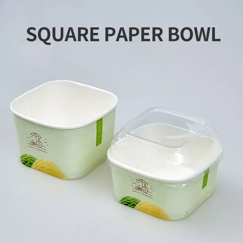 Filles à glace carré personnalisé 150ml, bol en papier pour poulet avec couvercle personnalisé