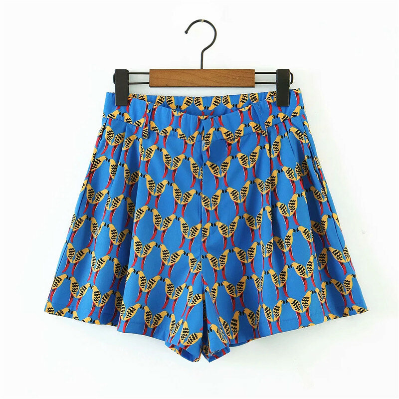 Sleepwear Blue Two Piece Set Pajamas for Women Summer Shorts Loose Print Short Sleeve +Elastic Waist Short Pants Set Beach Suit