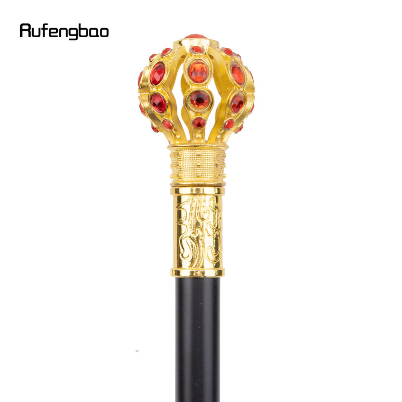 Bastão decorativo de bola vermelha dourada, badal de bengala elegante, adereços vintage, 93cm