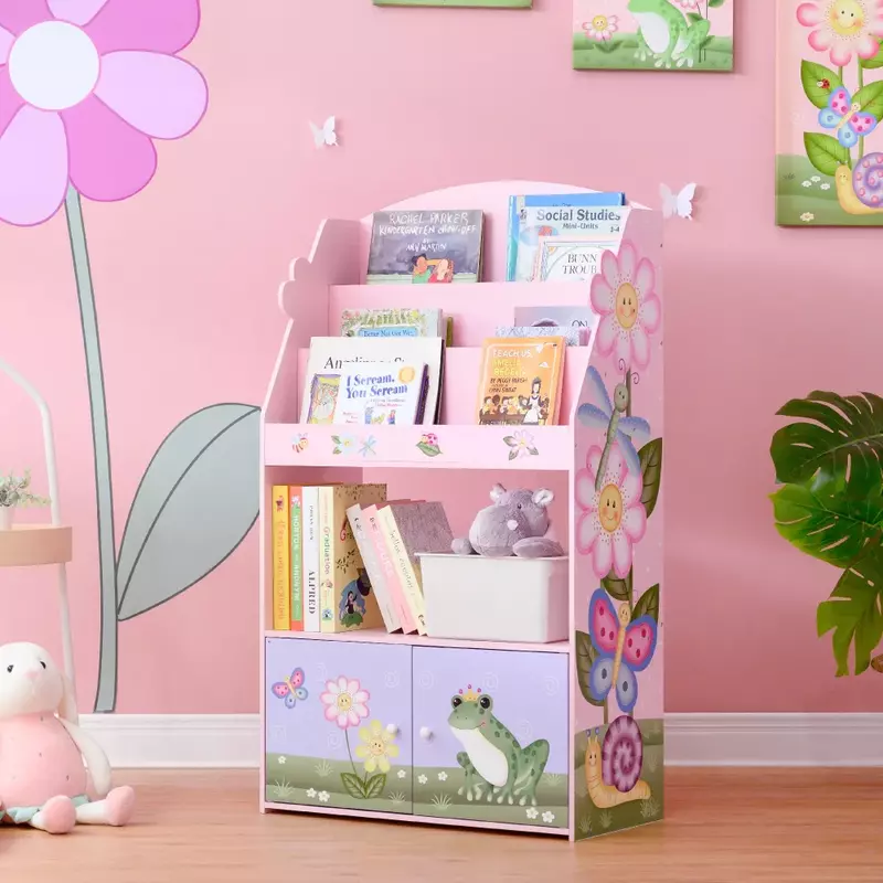 Kids 3-Tier Wooden Bookcase with Cabinet