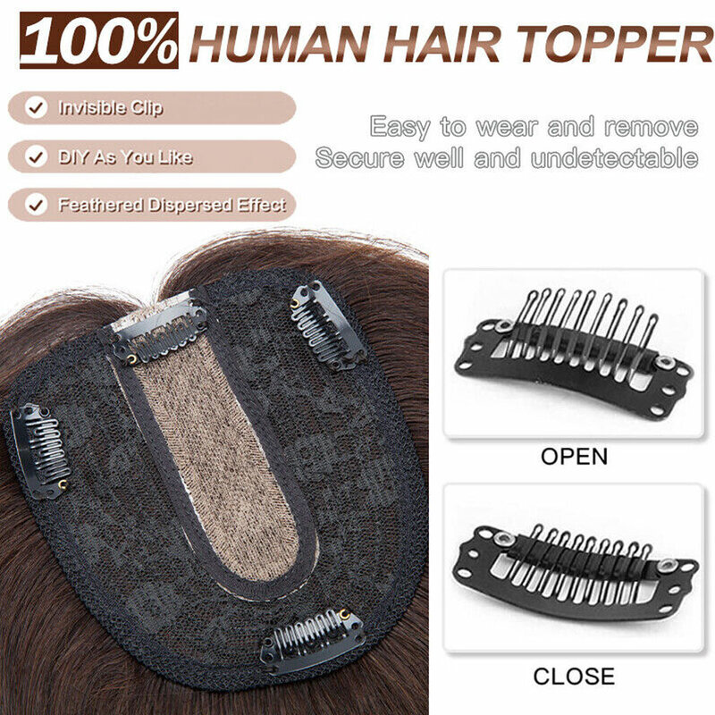 Maxine Human Hair Toppers with Bangs Silk Base Clip in Toupee Hair Piece for Hair Loss Women Brown Remy Hair Topper Straight