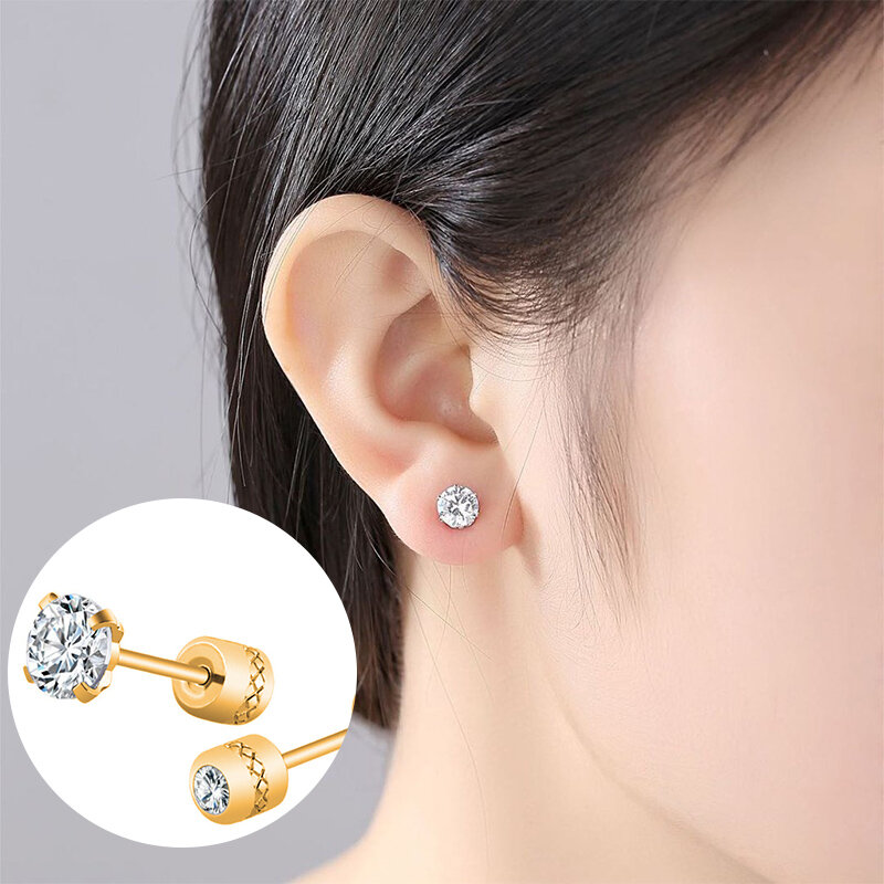 Boucles d'oreilles en acier inoxydable cristal Zircon médical, boucles d'oreilles Tragus Cartilage vis hypoallergéniques Piercing bijoux 1 pièce