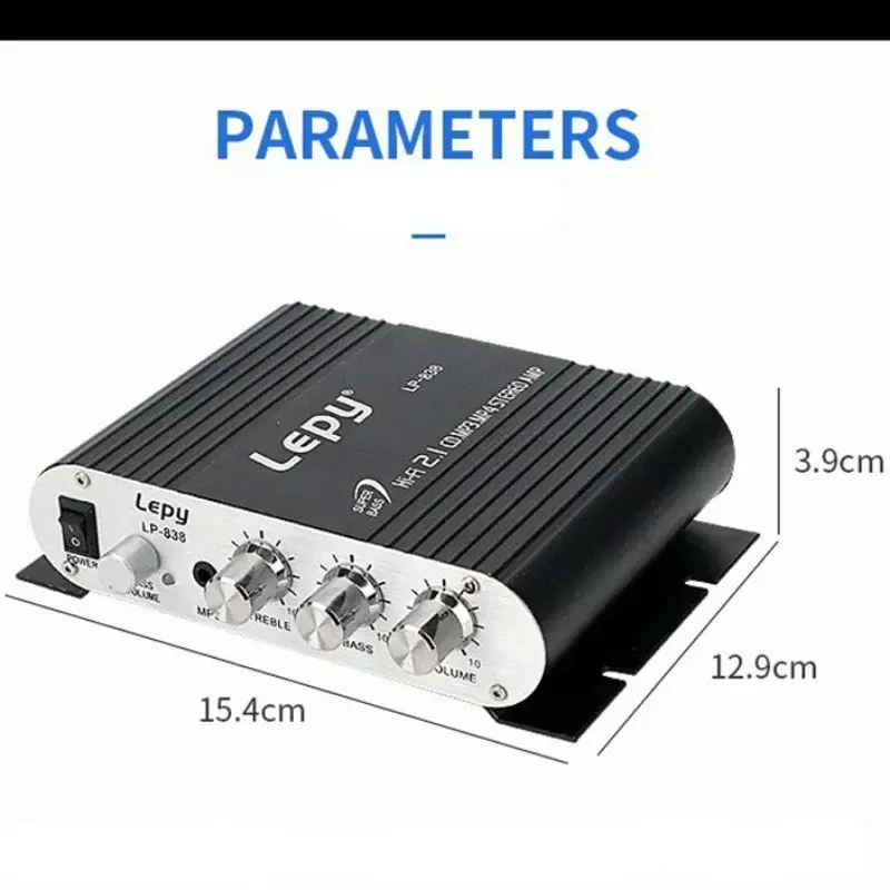 LP-838 Mini Audio HiFi Bluetooth Compatible Power aqD Amplifier, Tpa3116 Digital Amp, 50W * 2, Home Audio Car