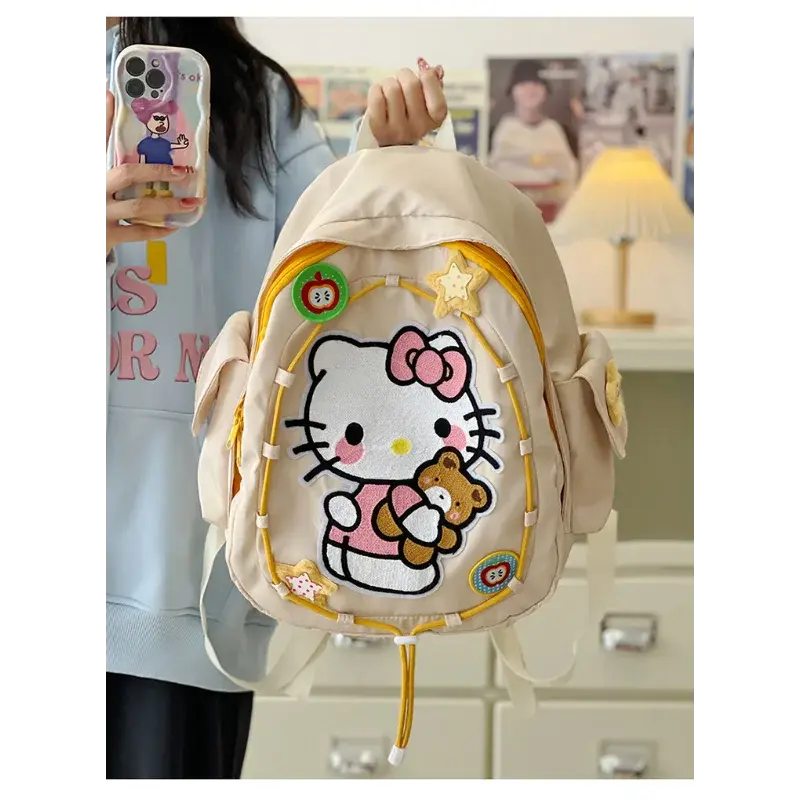 Sanrio tas punggung kapasitas besar, tas ransel kapasitas besar ringan, gambar kartun lucu, tas sekolah pelajar, Hello Kitty, baru