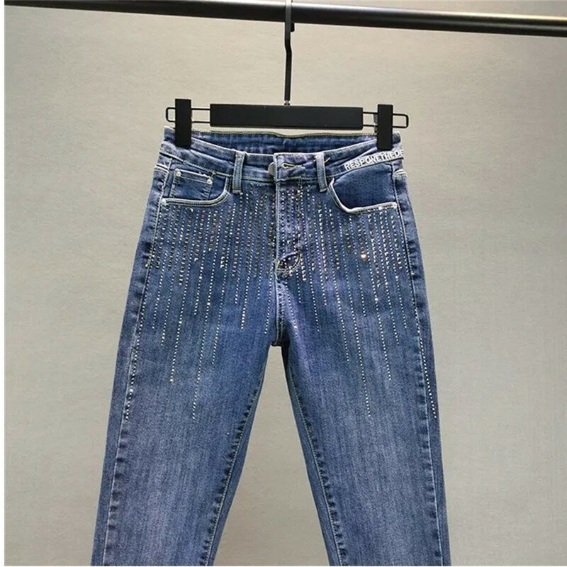 Jean Rétro artificiel astique pour Femme, Pantalon en Denim, Slim, Serré, Diamant, Leggings Décontractés, Slim, Nouvelle Collection Été 2024