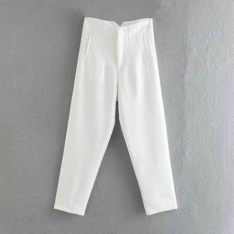 Casualowe spodnie damskie New Fashion z elastyczny, wysoki stanem dziewięciominutowe spodnie haremowe jednolity kolor Slim Fit eleganckie damskie spodnie 2024