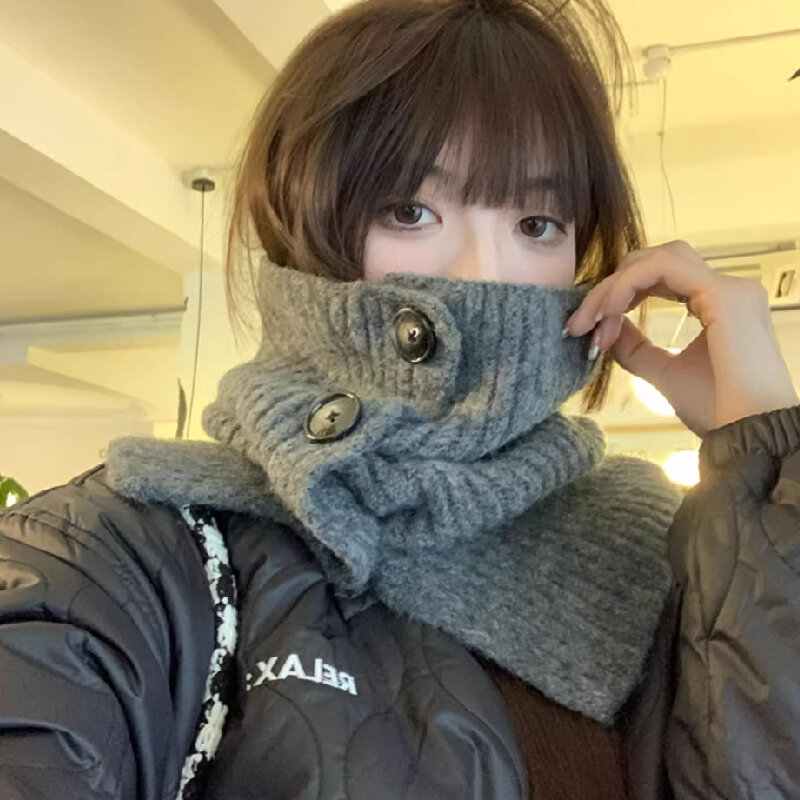 Женский вязаный шерстяной яркий пуловер с искусственным воротником, корейский теплый защитный рукав для шеи, чехол с разрезом на шею, пальто, шаль, шарф
