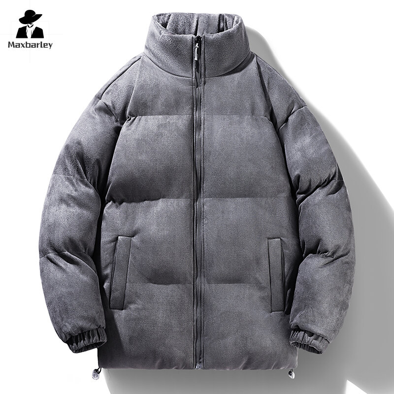 Новинка 2024, зимняя куртка, Мужская и женская замшевая утепленная парка, мужская одежда в стиле Харадзюку, однотонное Стеганое пальто