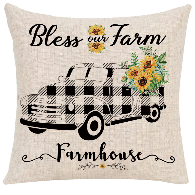 Funda de almohada con estampado de girasol, cubierta de cojín de lino para sofá, decoración del hogar, otoño, Acción de Gracias
