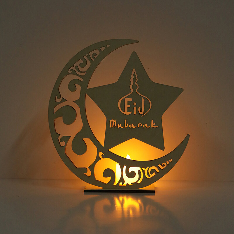 2022 Eid Mubarak Moon Lamps Wooden Star Moon LED Lights Islamic Muslims Party Supplies Ramadan Table Decorations for Home
