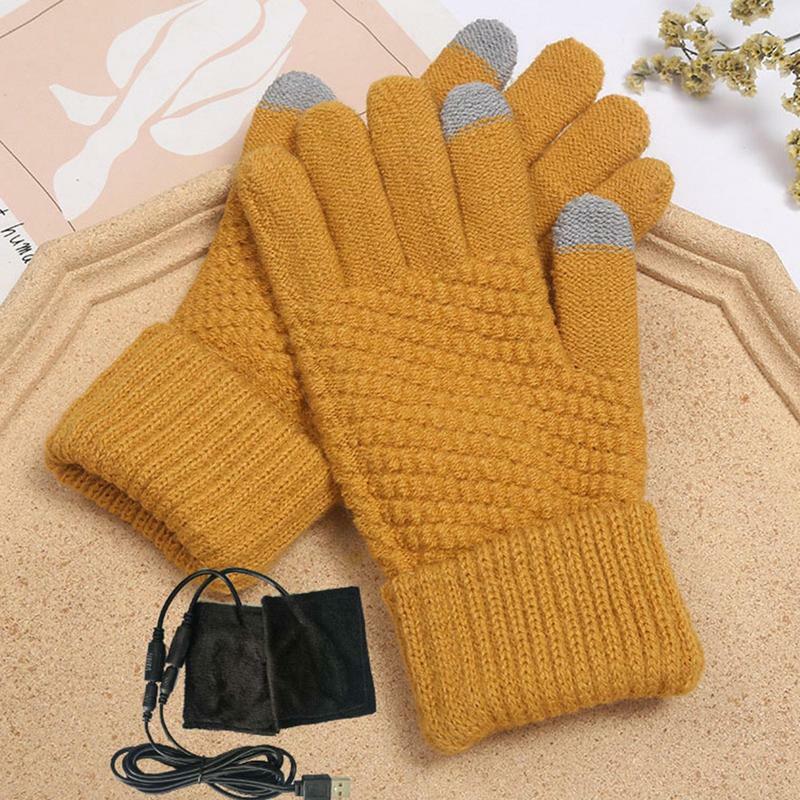 USB Heated Gloves Velvet USB Heating Mittens Touchscreen Winter Hands Warm Gloves For Males Men Females Women
