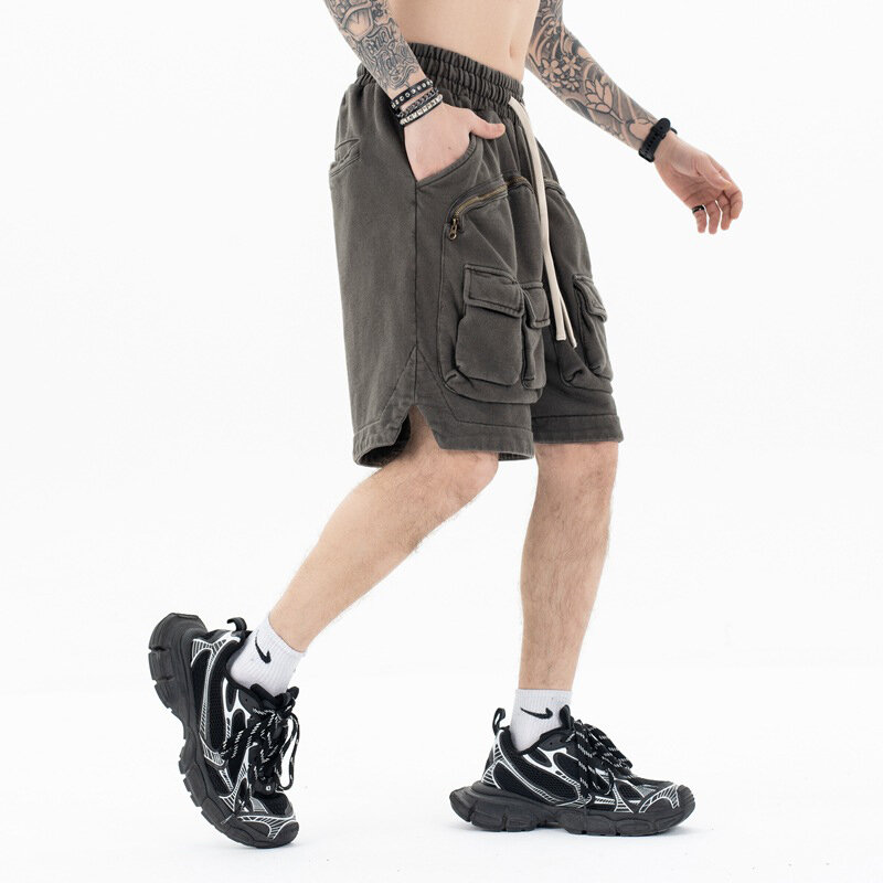 Новинка 2024, корейская мода, повседневные мешковатые шорты-карго firmранчо для мужчин, летние тяжелые тактические брюки с эластичным поясом и несколькими карманами