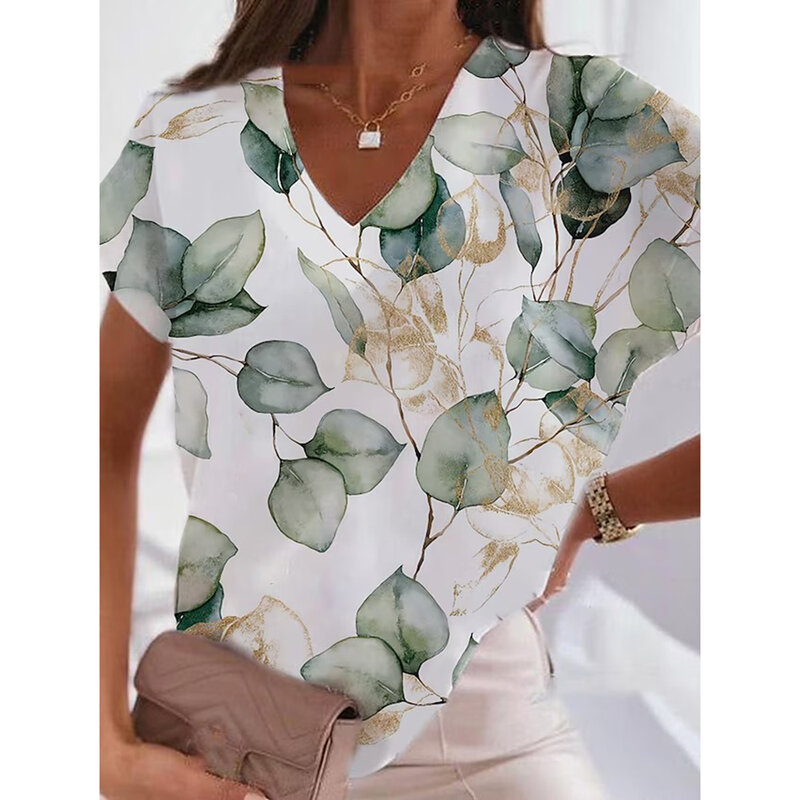 2024 Fashion Woman Blouse T-Shirt 3D Floral Print Summer New Street Trend Short-Sleeved Loose Y2K Personality Half-Sleeve Tops